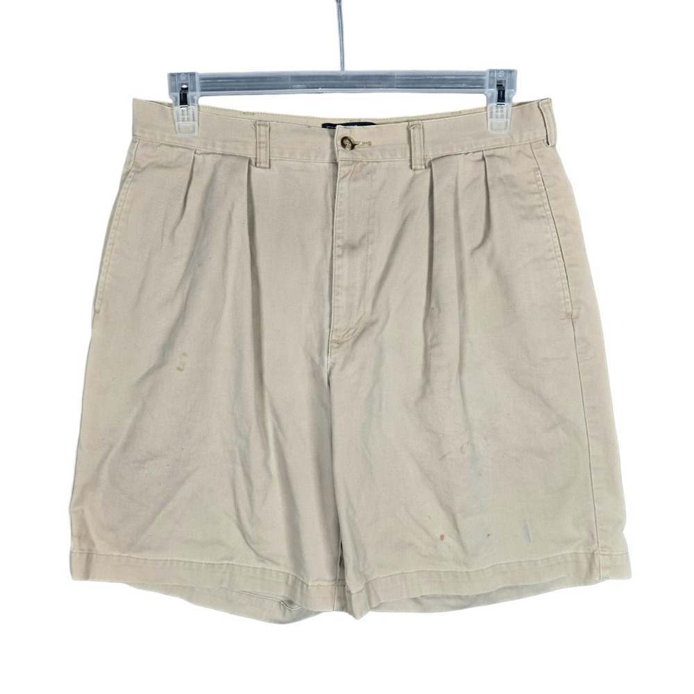 Vintage Polo Ralph Lauren Tyler Shorts Mens 34 Beige Short Pleated Cotton Preppy